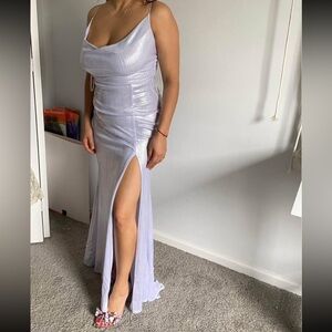 Special occasion dress silver metallic